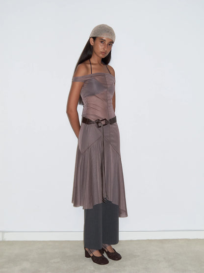Off-shoulder Sheer Dress