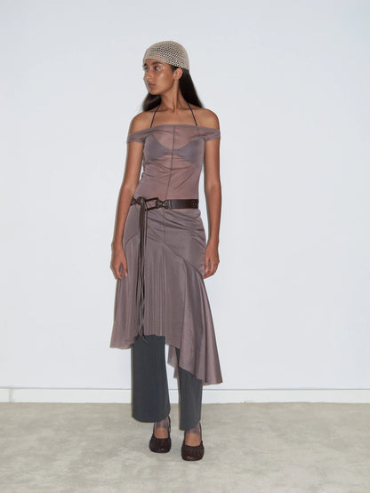 Off-shoulder Sheer Dress