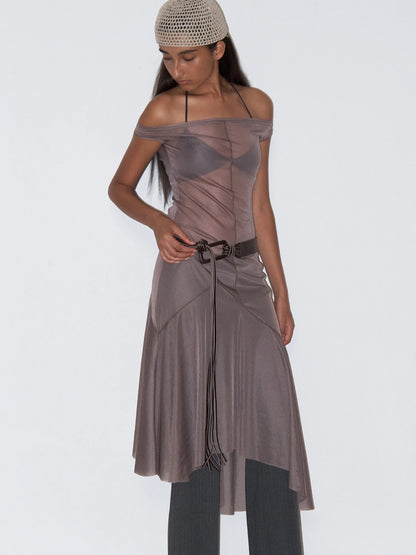 Off-shoulder Sheer Dress