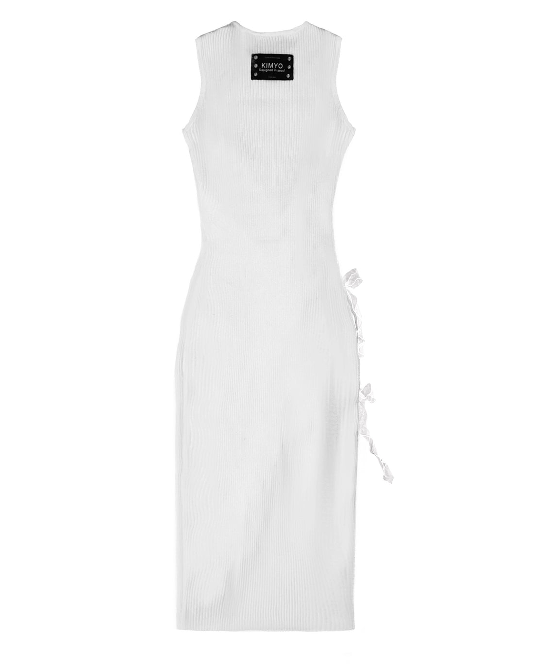 Two-Section Ribbon Ribbed Dress In White
