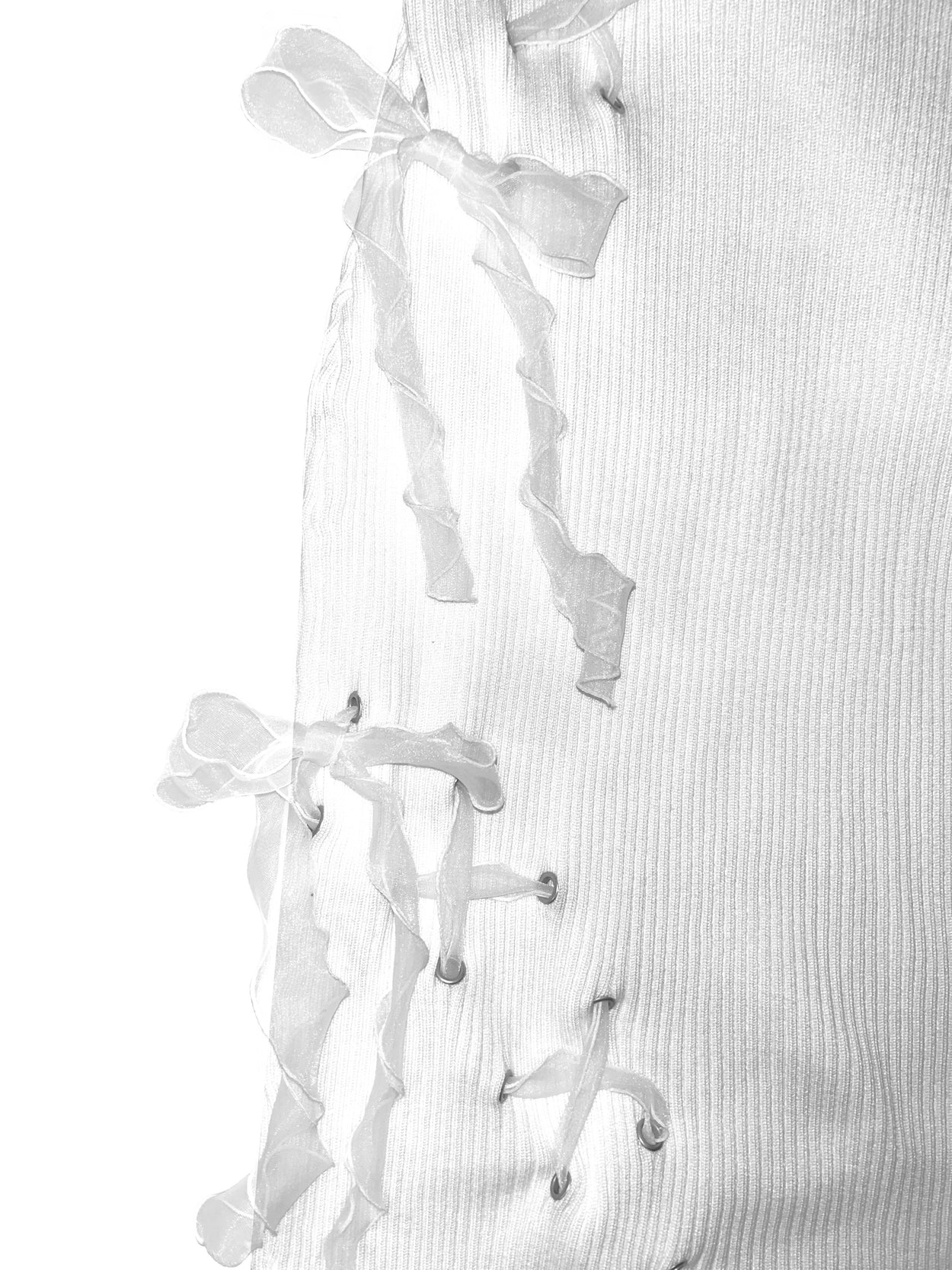 Two-Section Ribbon Ribbed Dress In White