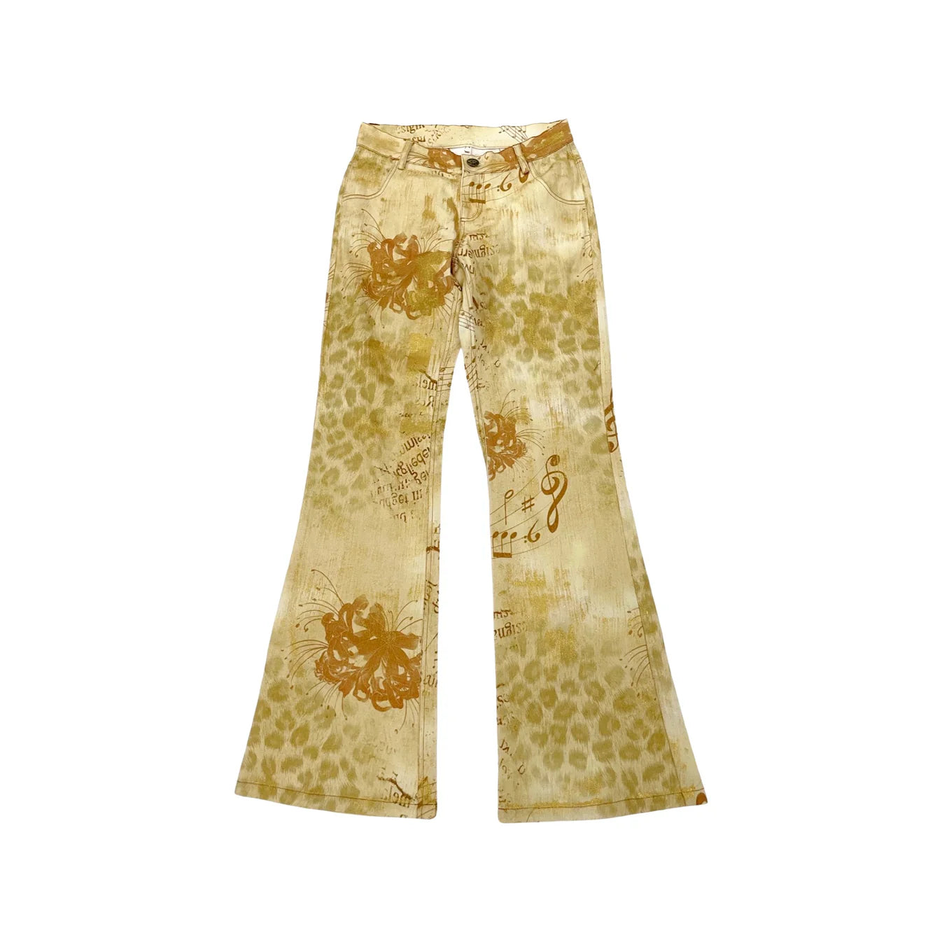 Yellow Floral Leopard Print Flare Jeans
