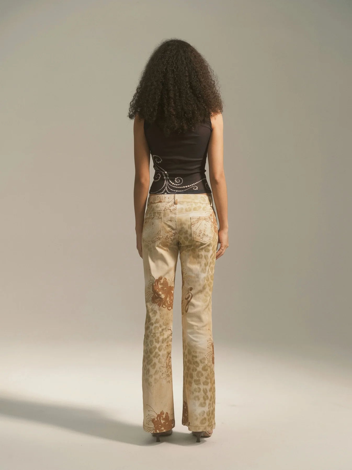 Yellow Floral Leopard Print Flare Jeans