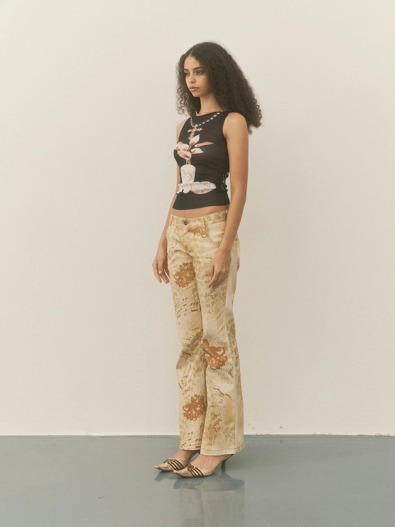 Yellow Floral Leopard Print Flare Jeans
