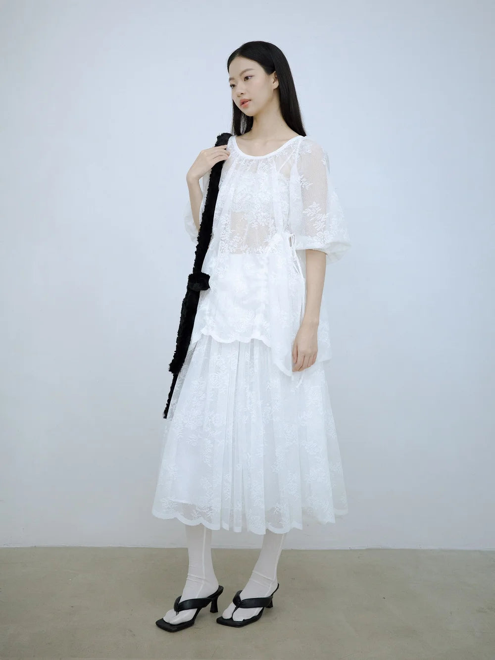 Amelia Ruffle Midi Skirt - White