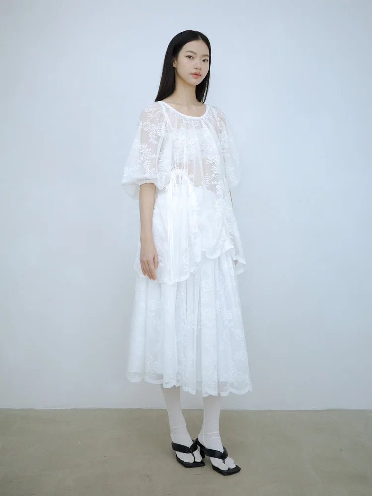 Amelia Ruffle Midi Skirt - White
