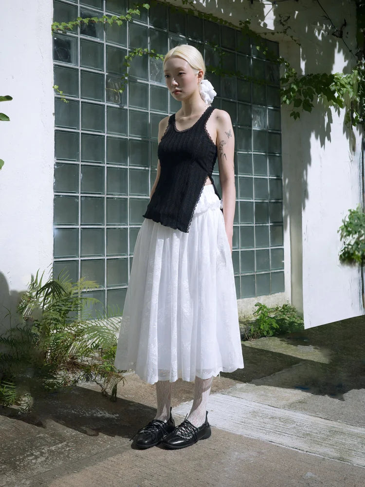 Amelia Ruffle Midi Skirt - White