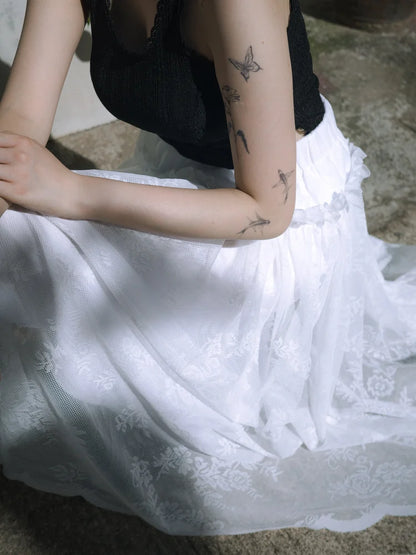 Amelia Ruffle Midi Skirt - White