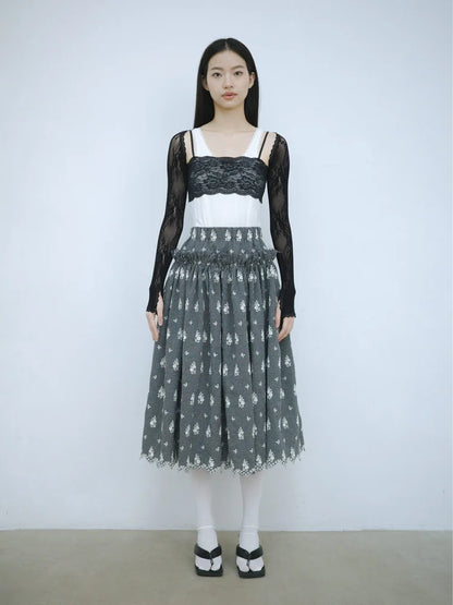 Amelia Ruffle Midi Skirt - Embroidered Check