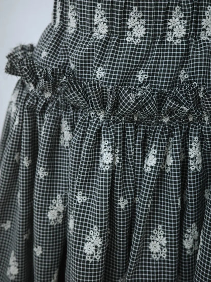 Amelia Ruffle Midi Skirt - Embroidered Check