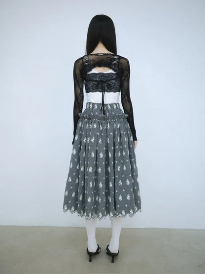 Amelia Ruffle Midi Skirt - Embroidered Check