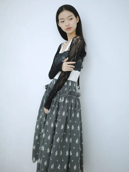 Amelia Ruffle Midi Skirt - Embroidered Check