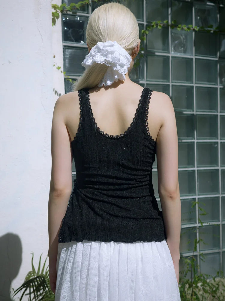 Sophie Lace Trim Tank Top - Black