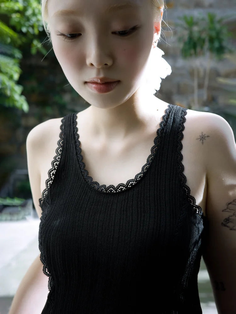 Sophie Lace Trim Tank Top - Black