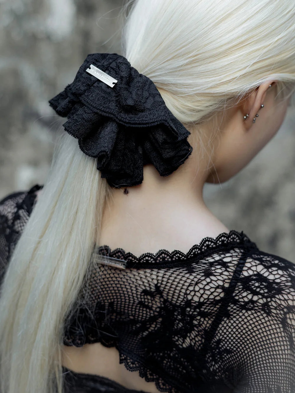 Marie Lace Scrunchies - Black