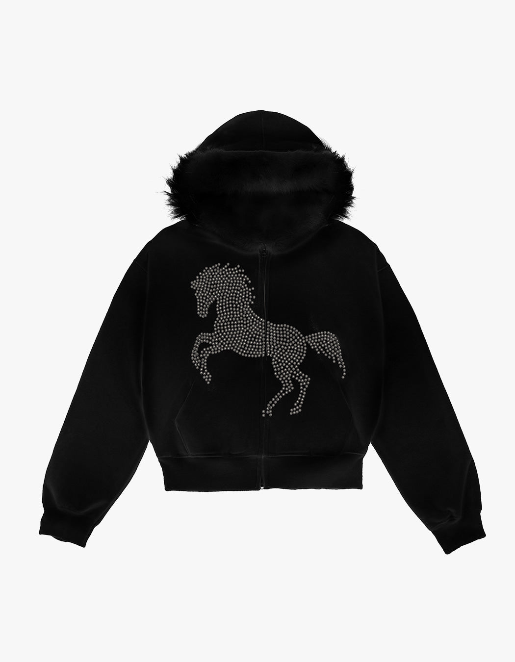 Studded Faux Fur hoode - Black