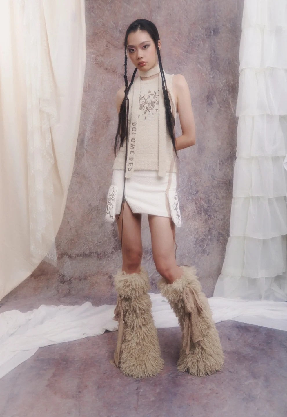 Khaki Lace Faux Fur Leg Warmers