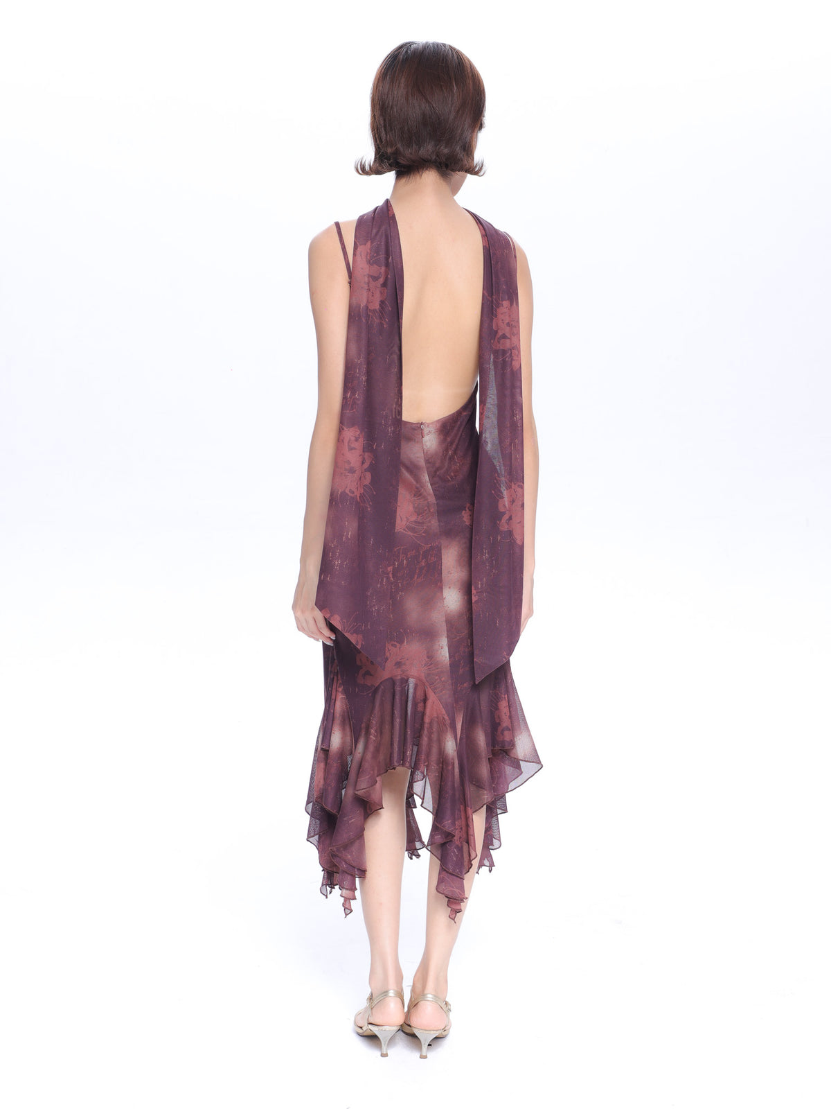 Mesh Floral Brooch Cami Dress &amp; Scarf