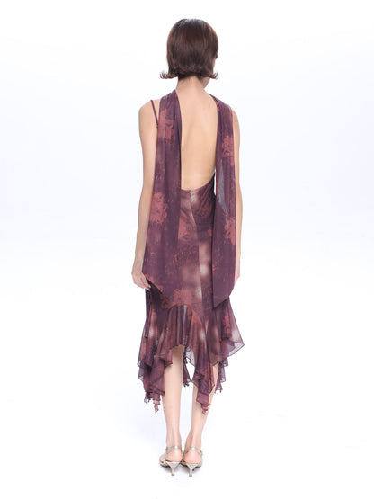 Mesh Floral Brooch Cami Dress &amp; Scarf