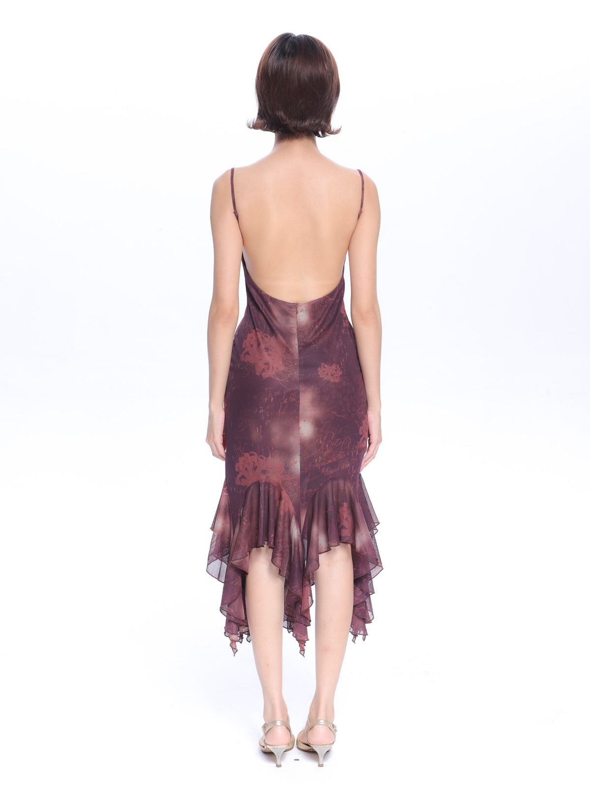 Mesh Floral Brooch Cami Dress &amp; Scarf