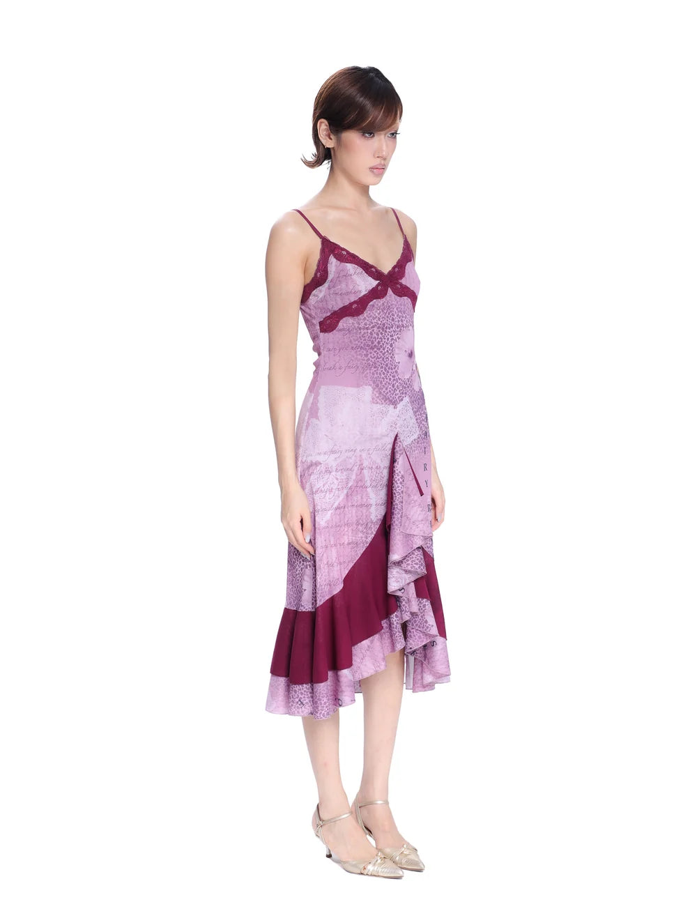 Purple Floral Patterned Lace Mesh Dress