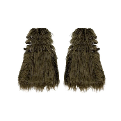 Navy Green Buckled Faux Fur Leg Warmers