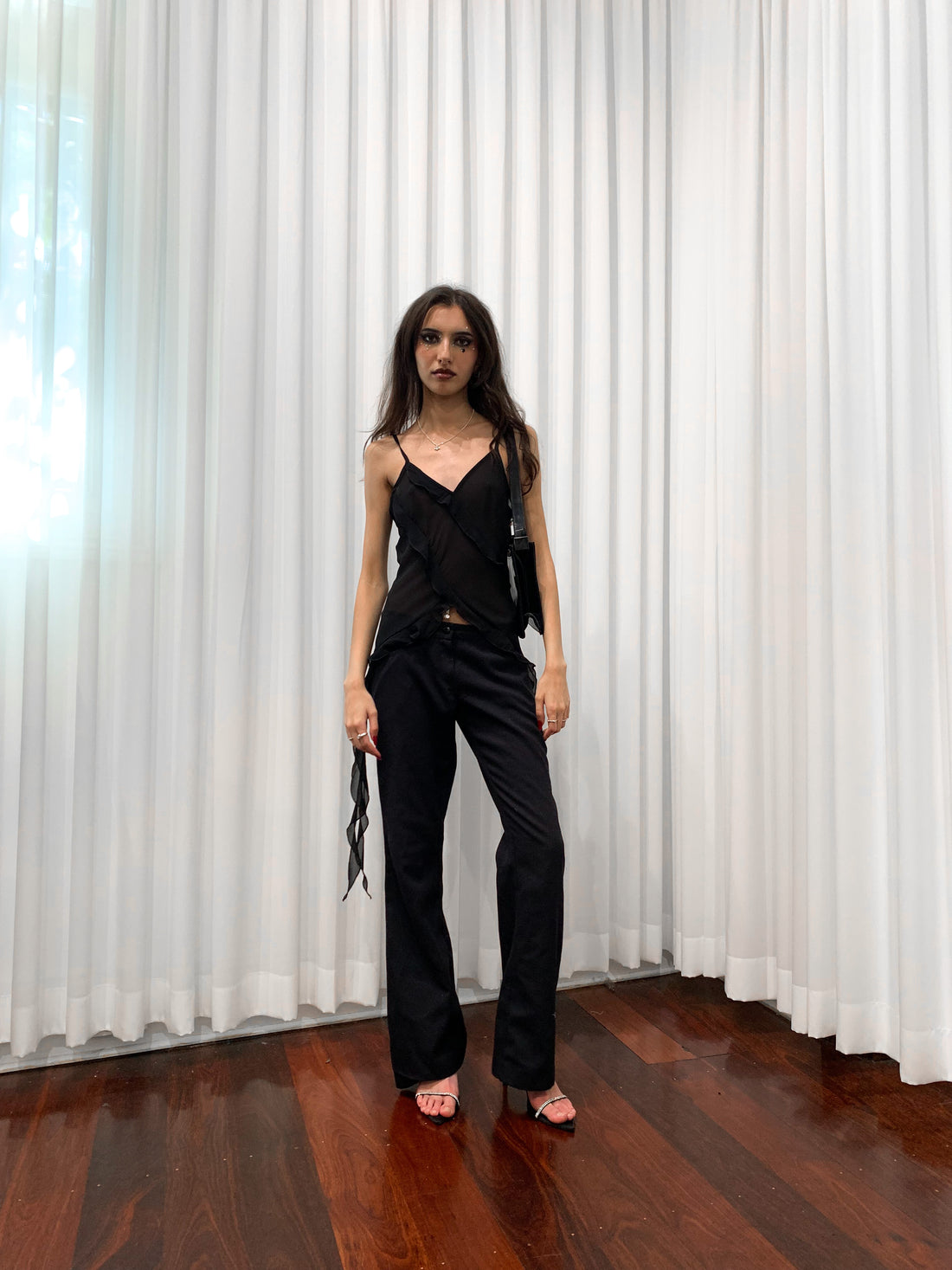 Sheer Ruffled Black Camisole