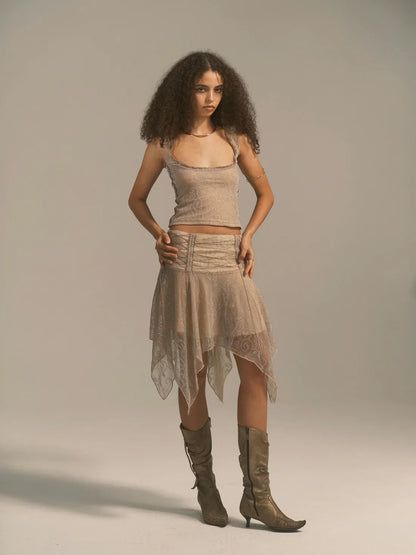 Glittery Lace Trim Tank