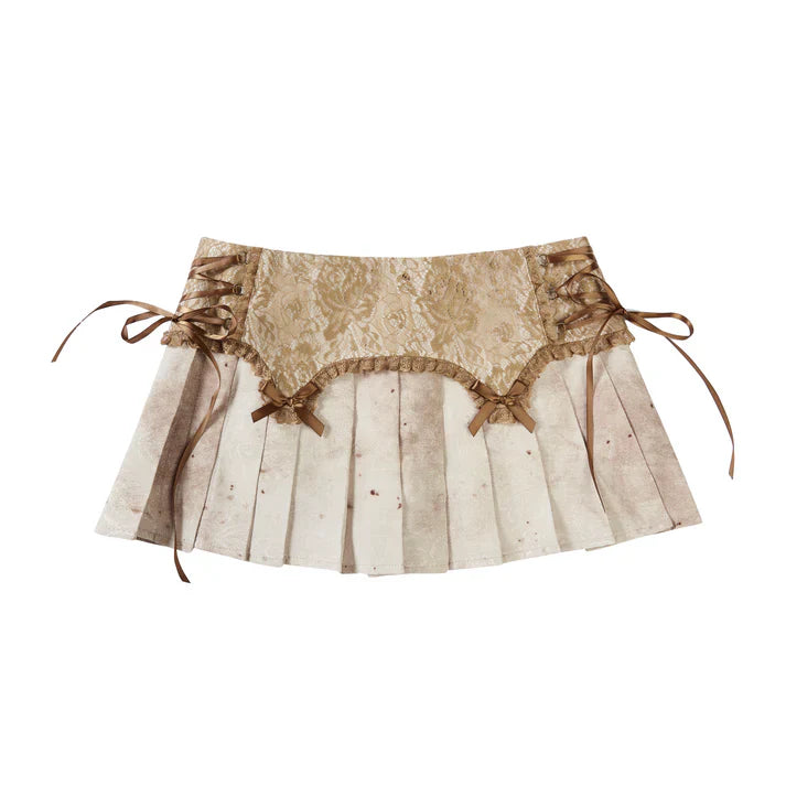 Grungy Lace Patchwork Mini Pleated Skort