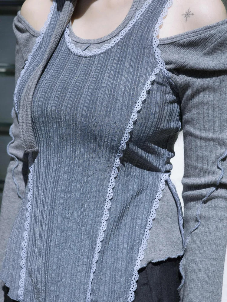 Sophie Lace Trim Tank Top - Indigo