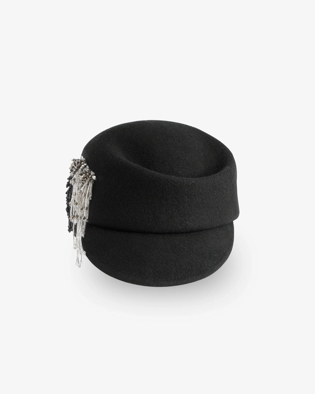Fringe Beaded Felt Cap Black