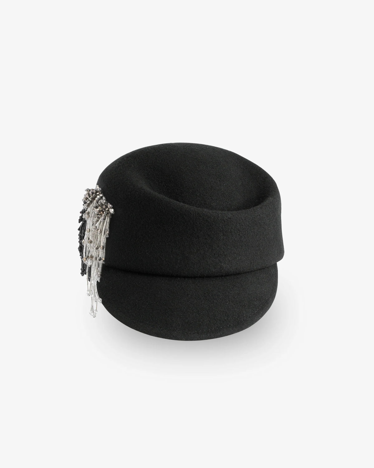Fringe Beaded Felt Cap Black