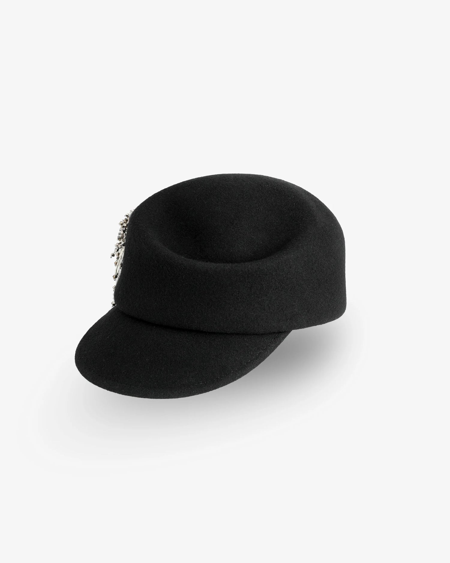 Fringe Beaded Felt Cap Black