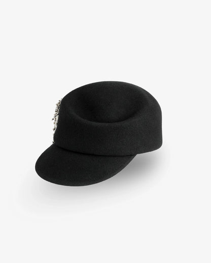 Fringe Beaded Felt Cap Black