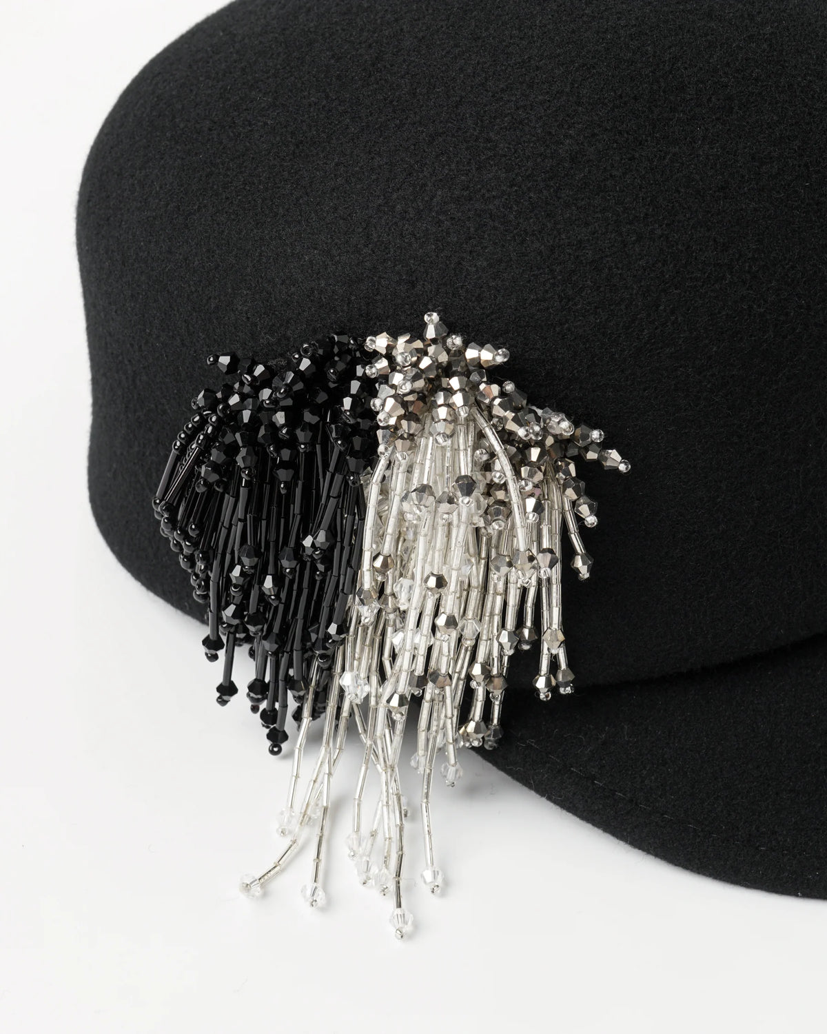 Fringe Beaded Felt Cap Black