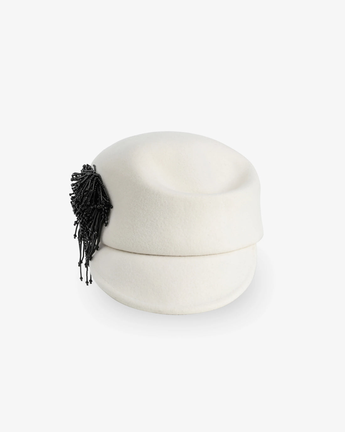Fringe Beaded Felt Cap Black White