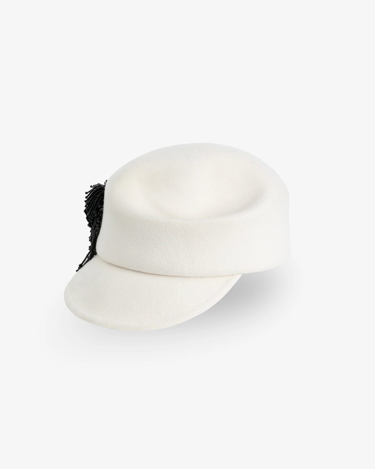 Fringe Beaded Felt Cap Black White