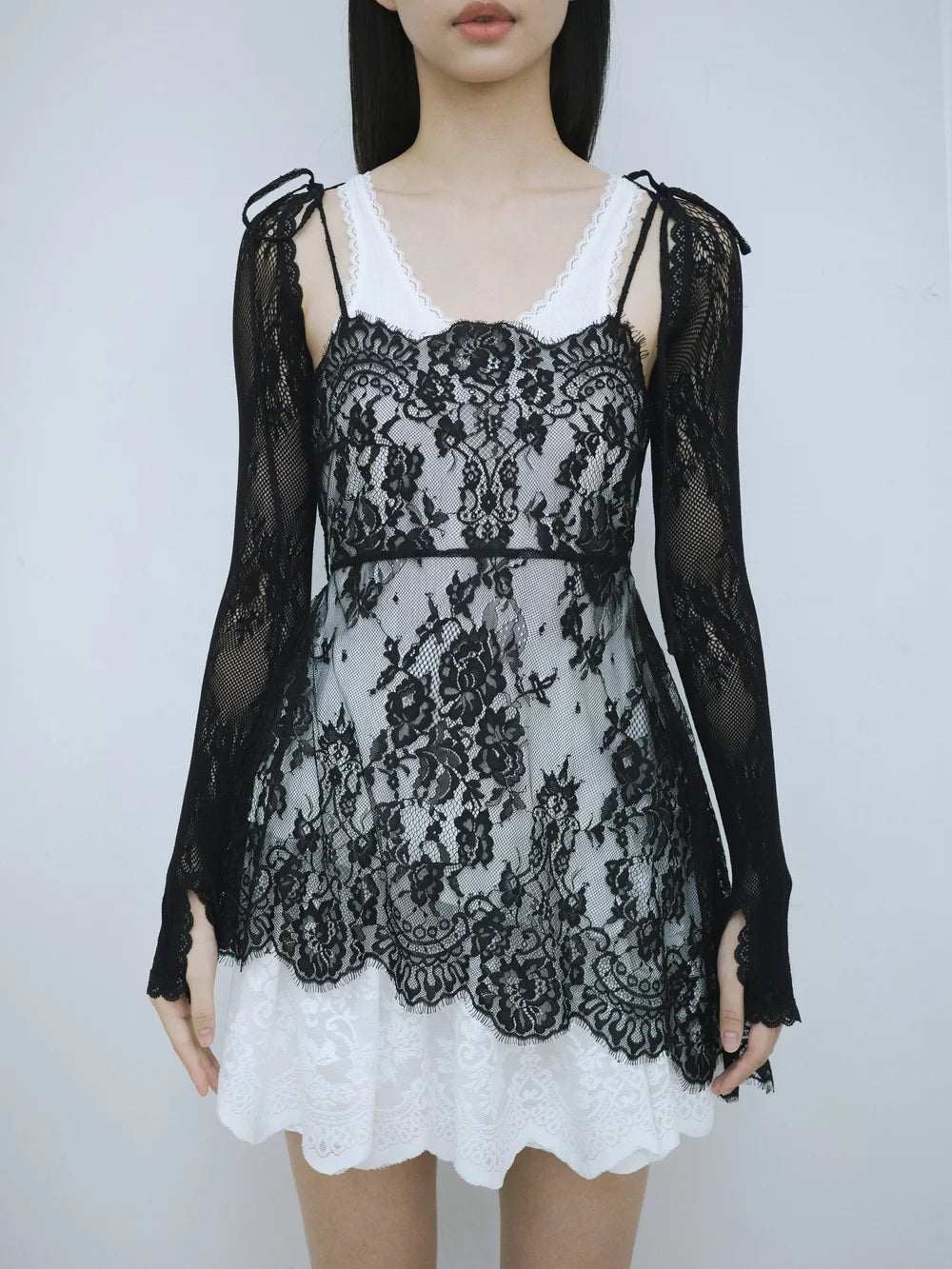 Lena Lace Sleeves Top - Black