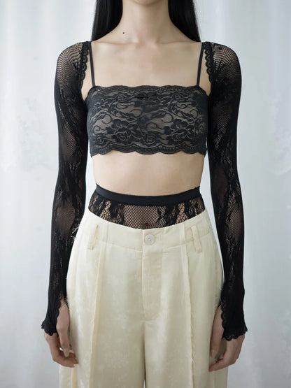 Lena Lace Sleeves Top - Black