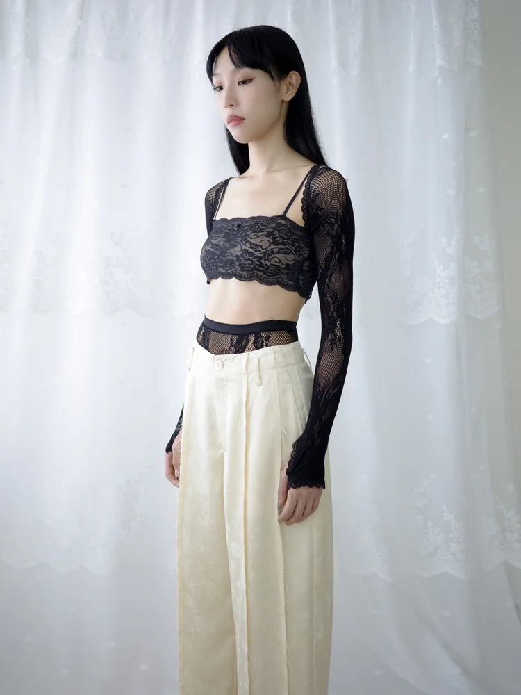 Lena Lace Sleeves Top - Black