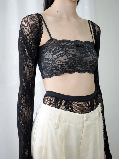 Lena Lace Sleeves Top - Black