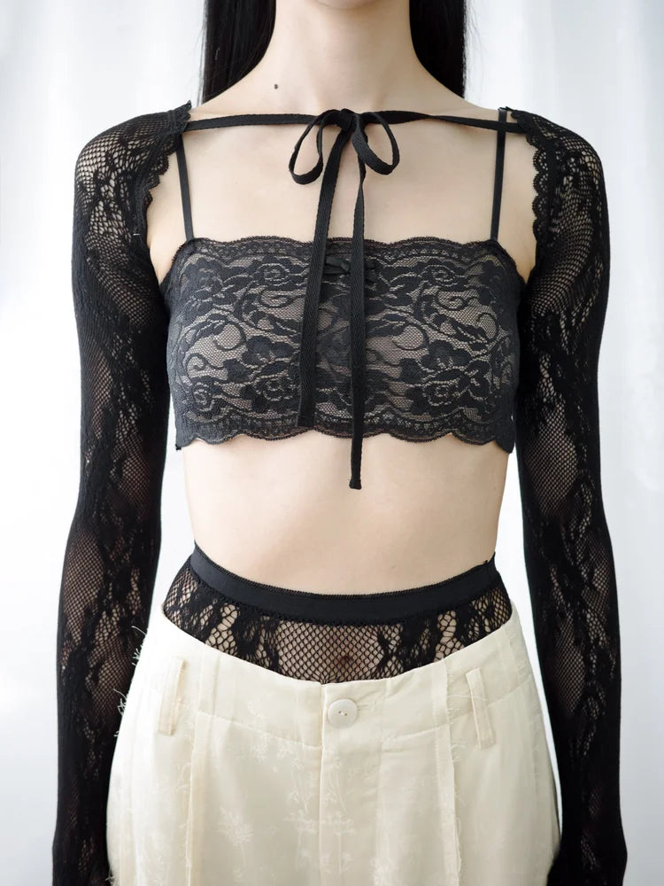 Lena Lace Sleeves Top - Black