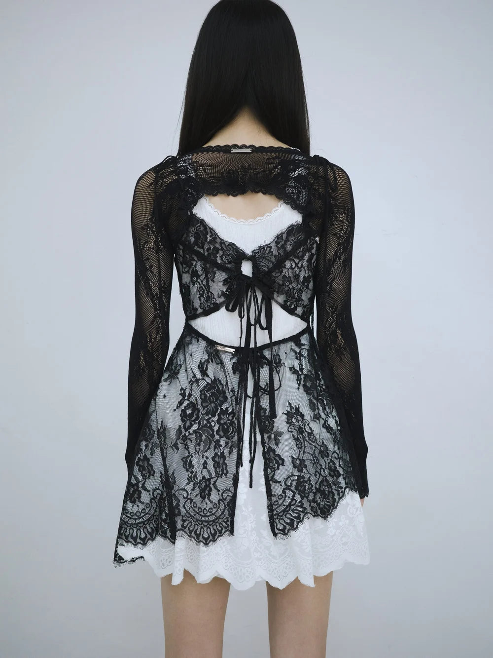 Lena Lace Sleeves Top - Black