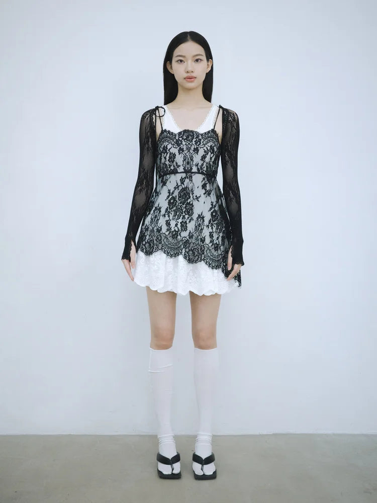 Lena Lace Sleeves Top - Black