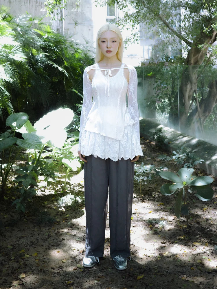 Lena Lace Sleeves Top - White