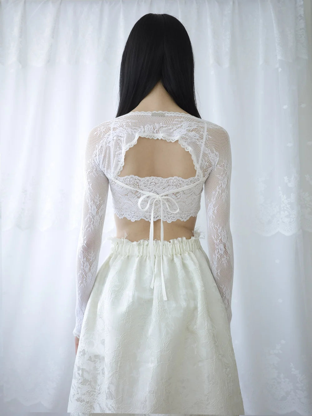 Lena Lace Sleeves Top - White