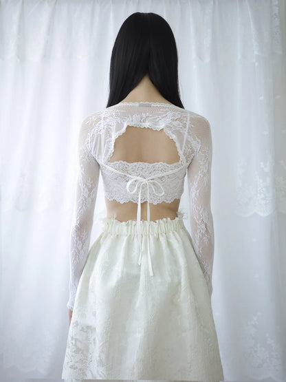 Lena Lace Sleeves Top - White