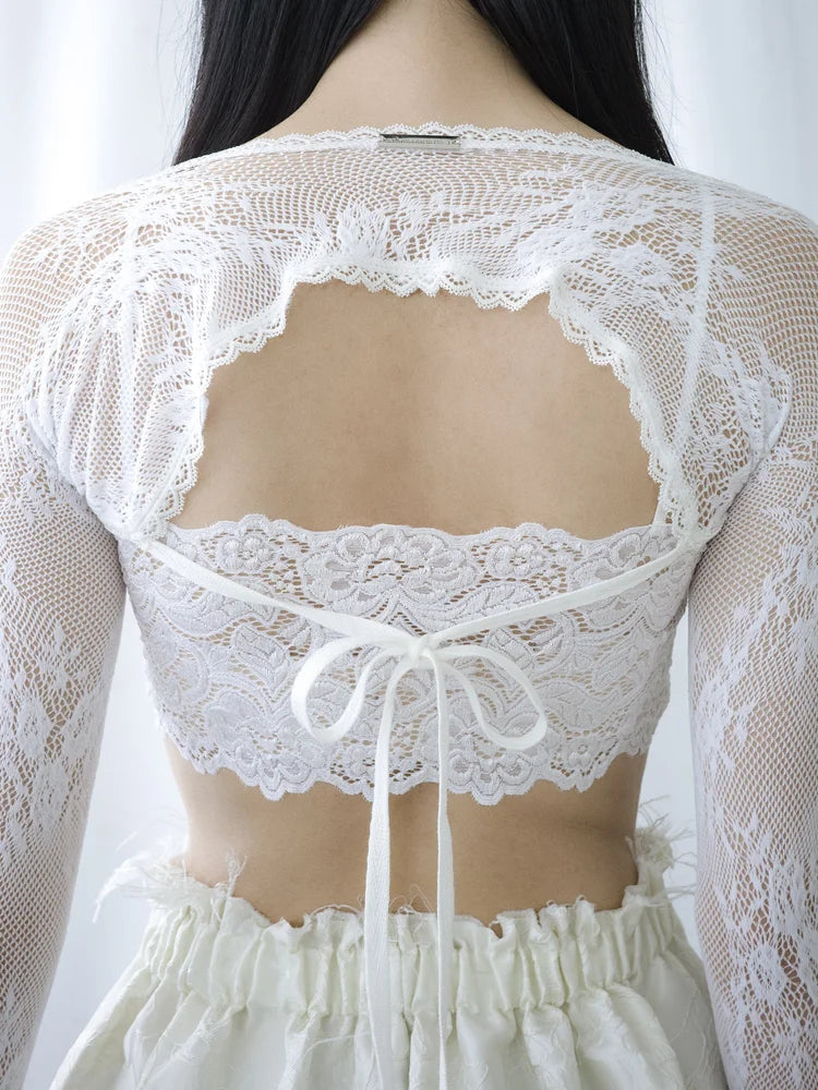 Lena Lace Sleeves Top - White