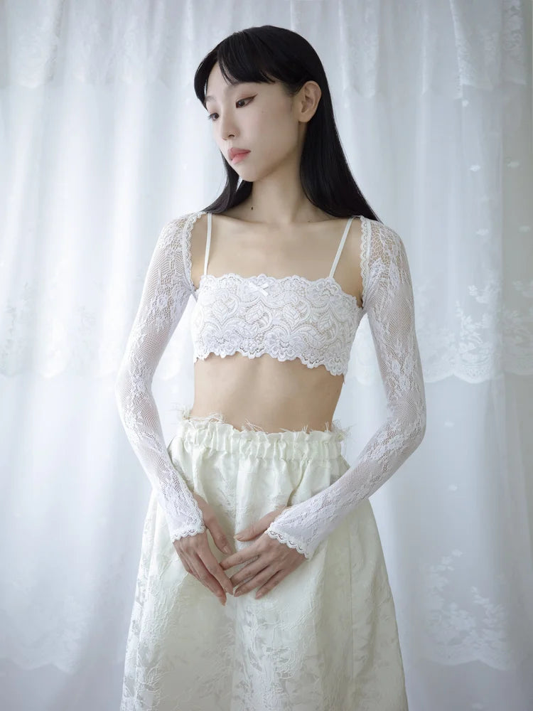 Lena Lace Sleeves Top - White