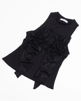 Black sheer mesh top with ruched front, front view